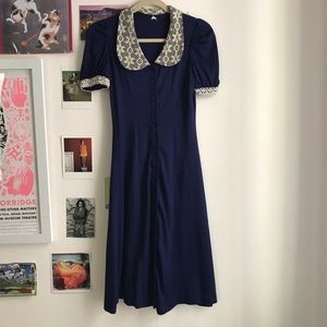 SOLD Vintage 70s lace trimmed prairie dress